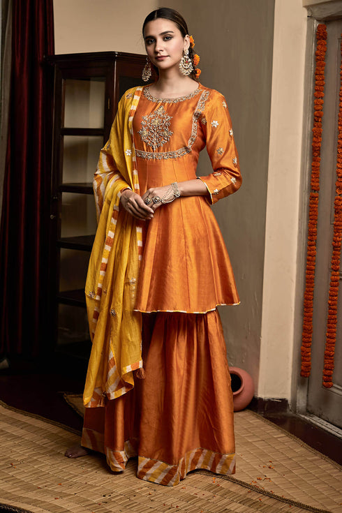Ommbre Mughal Sharara Set With Leheria Dupatta